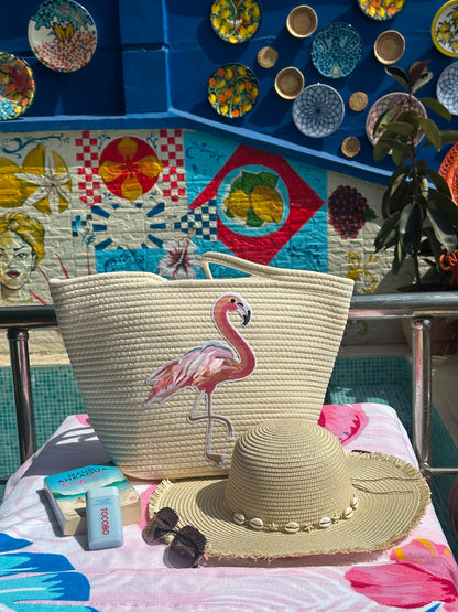 Grand sac Flamant rose avec chapeau blanc