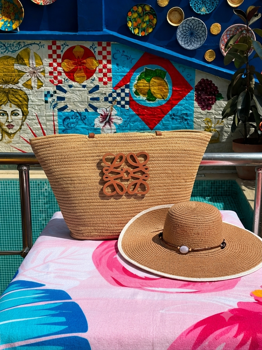 Grand sac loewe avec chapeau beige
