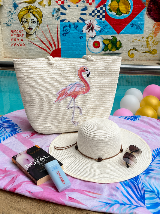 Grand sac Flamant rose avec chapeau blanc