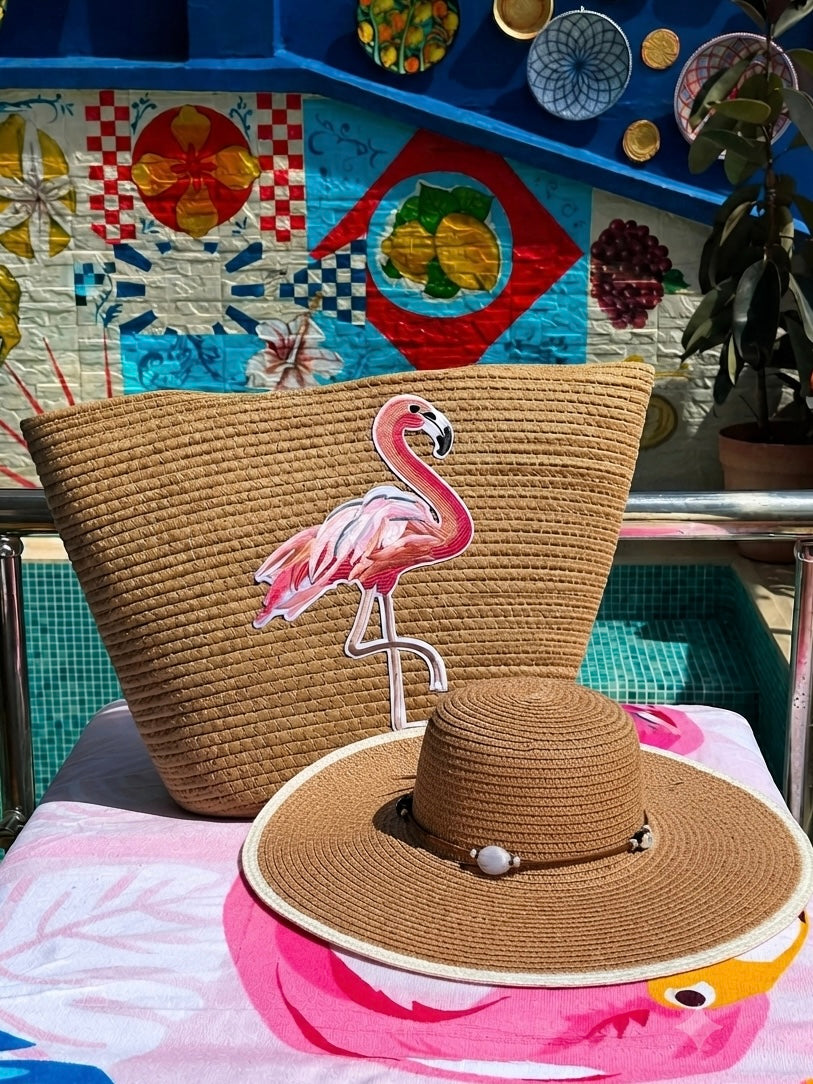 Grand sac Flament rose avec chapeau beige