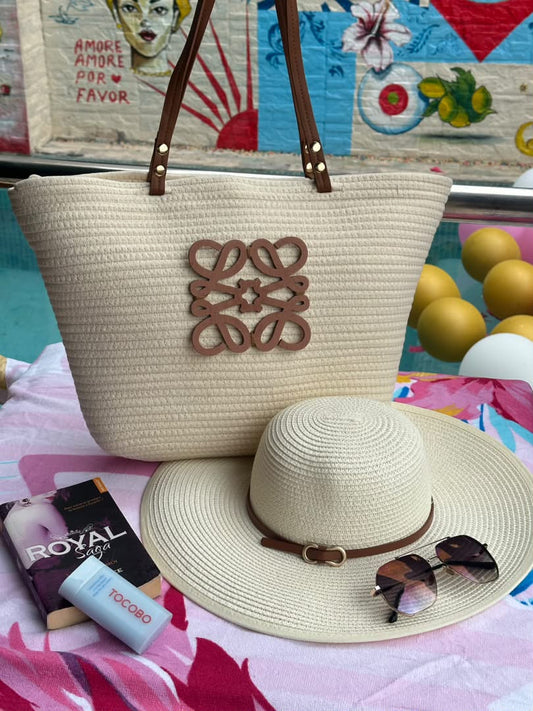 Sac de plage logo Loewe chic avec chapeau
