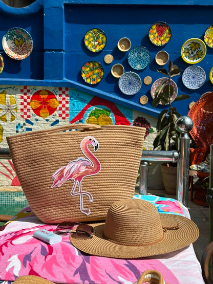 Grand sac Flament rose avec chapeau beige